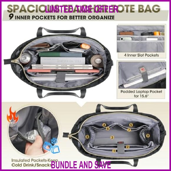 15.6 Inch Laptop Tote Bag with 14 Pockets Waterproof Oxford Fabric - Picture 5 of 7